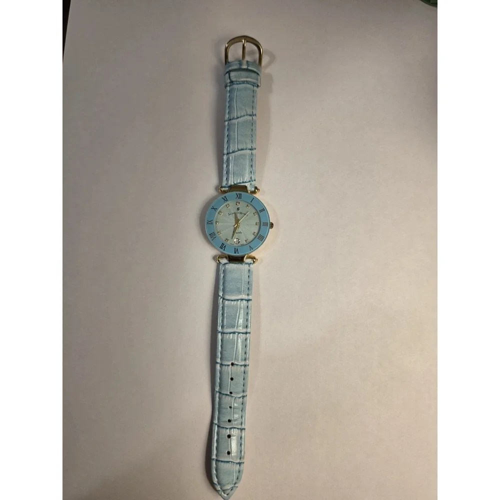 Jacques du Manoir 2409G Women's Blue Crystal Dial Gold Tone Quartz Watch Works